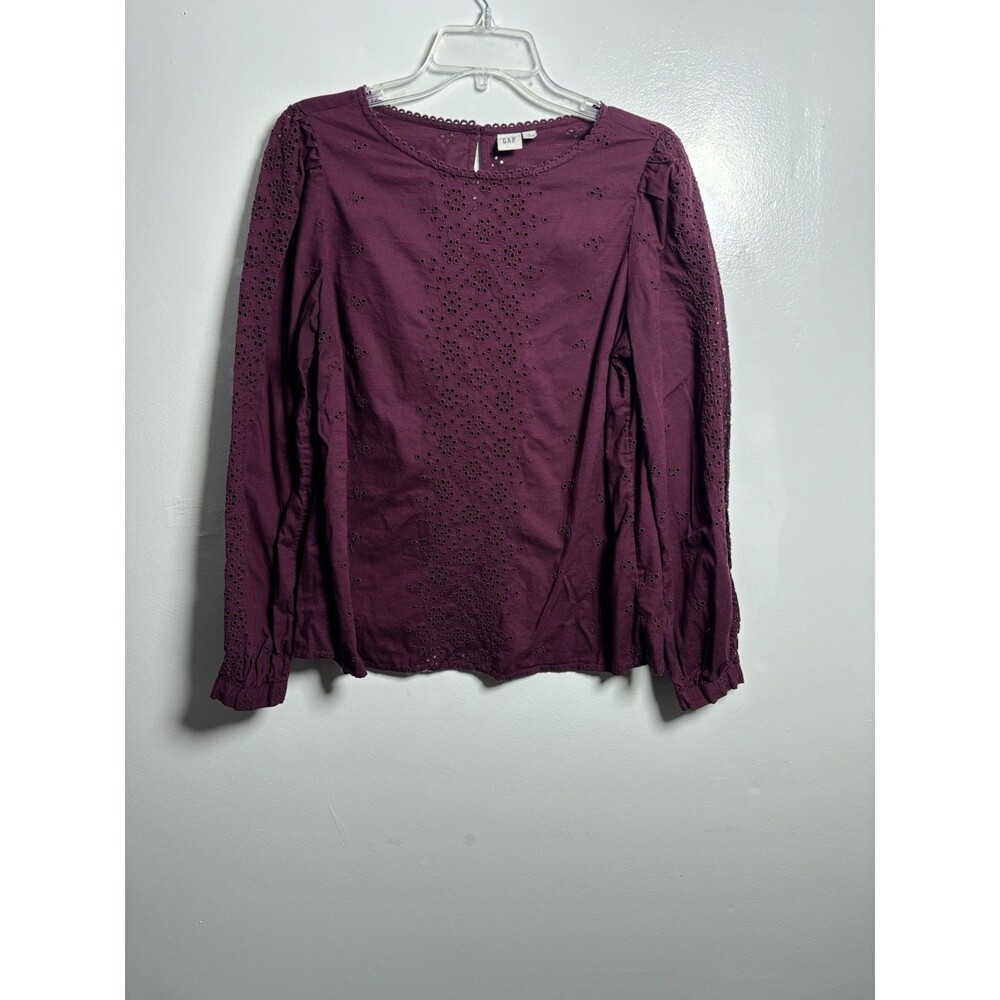 GAP Merlot/Purple Embroidered Pointelle Long Sleeve Blouse Women’s M Cottagecore